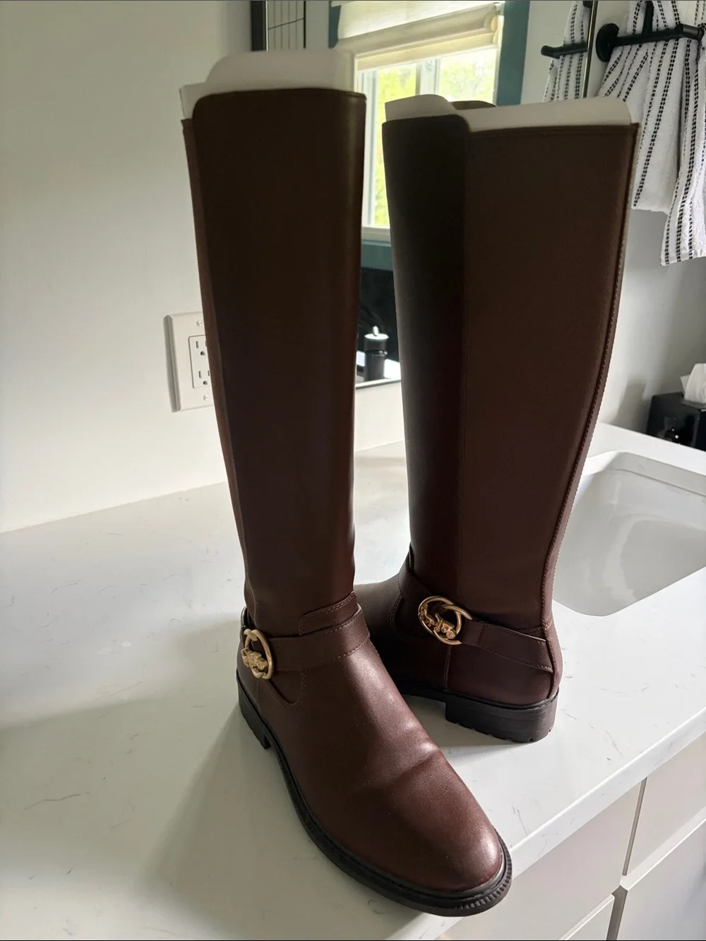 Coach Brown Riding Boots with Gold Logo Accent